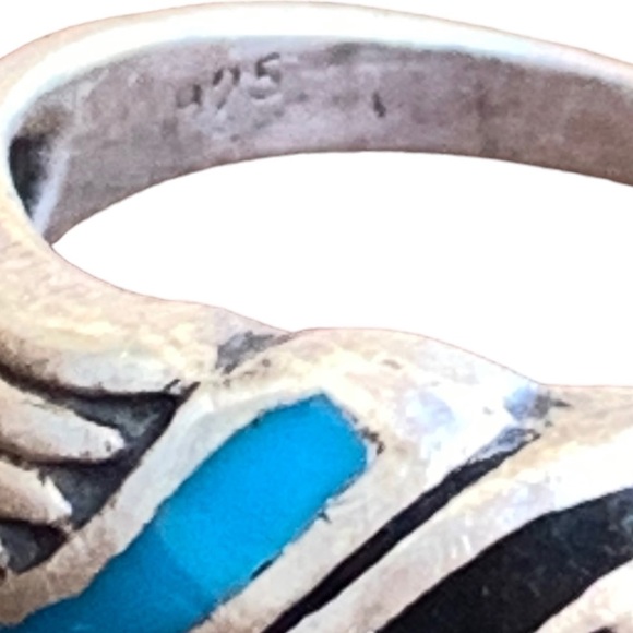 Black Onyx & Turquoise 925 Silver Unisex Ring Womans Mens Jewelry - Picture 7 of 7